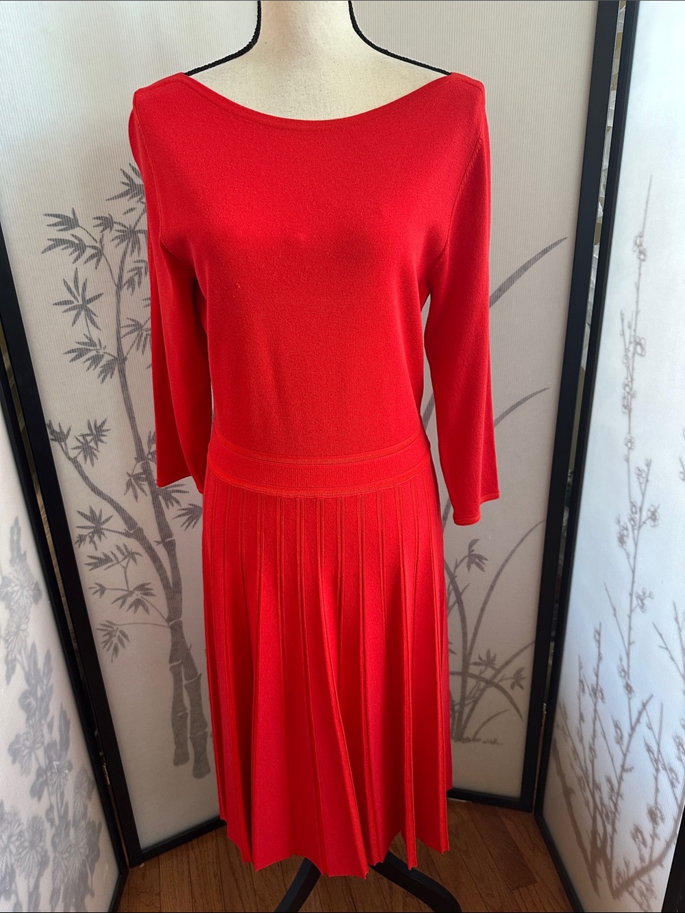 Ann Taylor Red Pleated Midi Dress